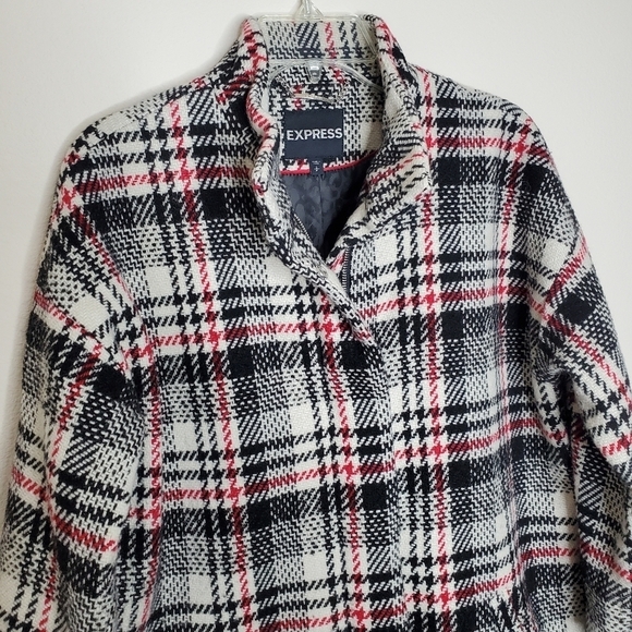 Express Plaid Ribbed Sleeves Wool Cocoon Jacket - Picture 7 of 14